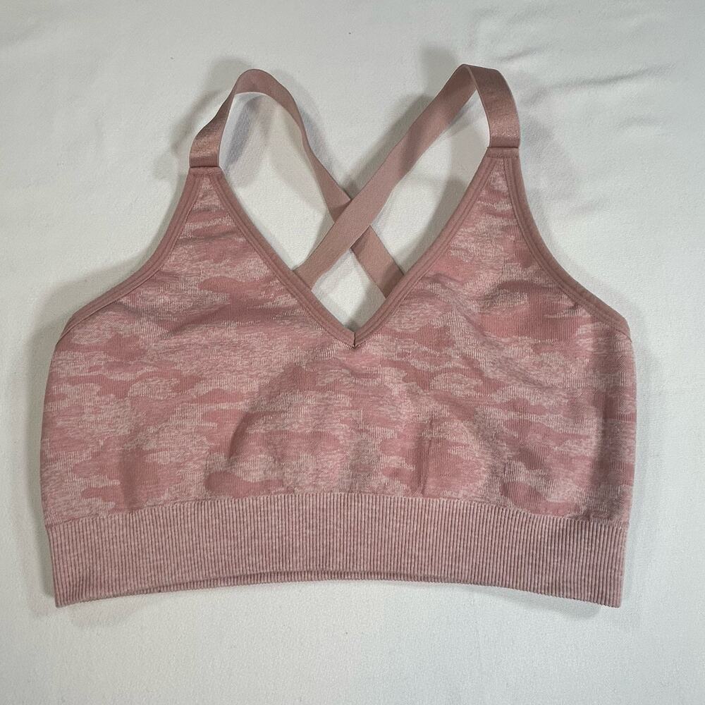 AYBL Wireless Sports Bra Pink Camo Crossback Stretchy Wireless Size Medium